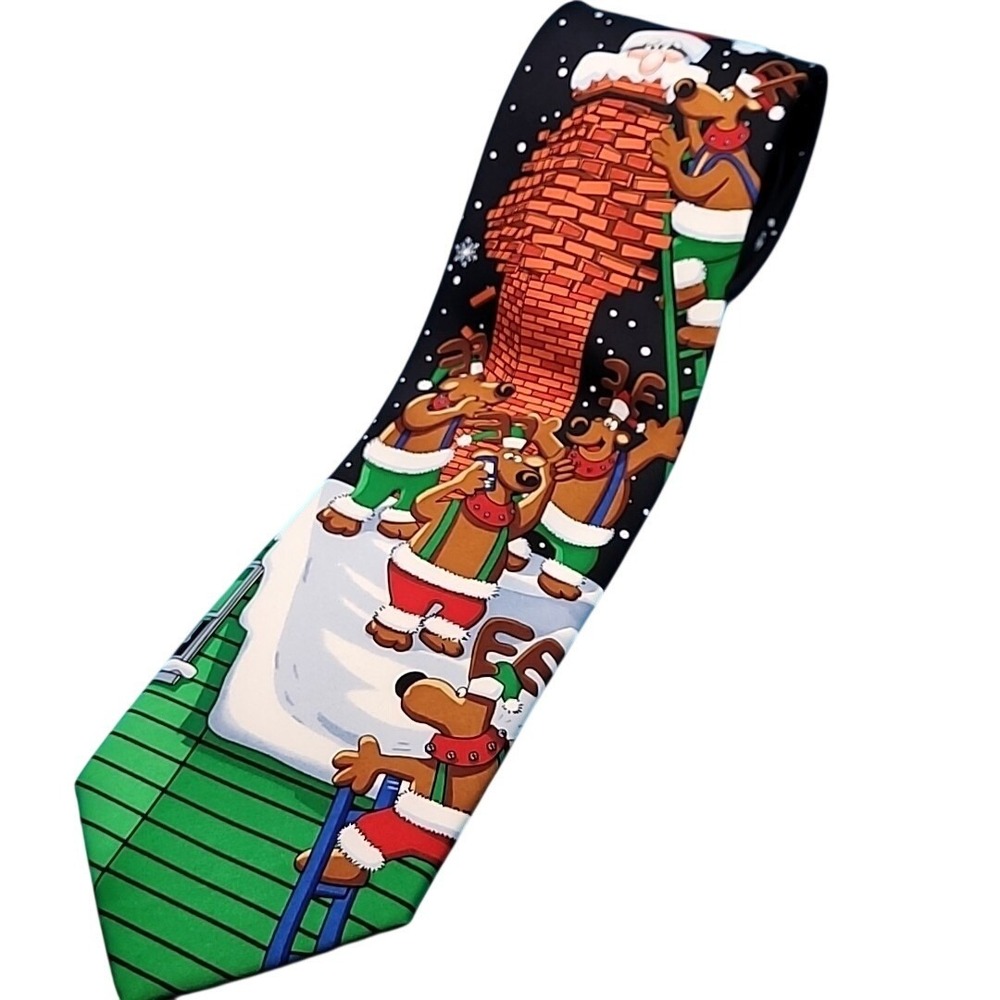 Hallmark Santa Stuck in Chimney Men's Tie NeckTie Navy‎  Yule TIE Greetings